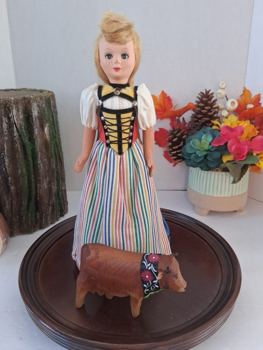 VTG MCM "EMA" Swiss Doll Appenzell Region; Display Cabinet Only;+ Wooden COW FIG